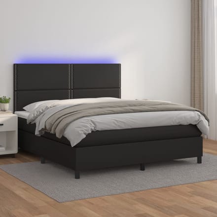 vidaXL - Boxspring - met - matras - en - LED - kunstleer - zwart - 180x200 - cm
