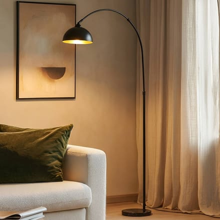 Lindby - vloerlamp - 1licht - IJzer, marmer - H: 180 cm - E27 - zwart, goud