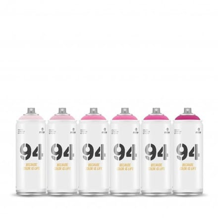 MTN94 spuitbussen pakket - 6x Roze tinten - Lage druk, matte afwerking graffiti spuitverf - 400ml