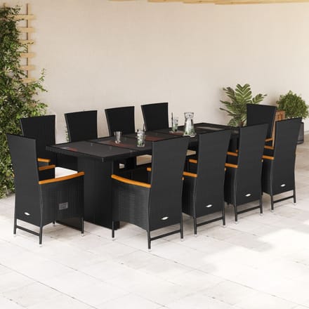 vidaXL - 11-delige - Tuinset - met - kussens - poly - rattan - zwart