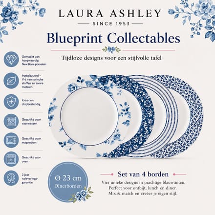Laura Ashley Blueprint Borden set van 4 - 23 cm Assorti