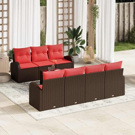 vidaXL - Bankstel - 8 - st - 7-Aantal - zitplaatsen - Bruin - en - Rood - Polyester