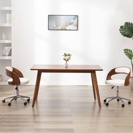 vidaXL - Eetkamerstoel - draaibaar - gebogen - hout - en - kunstleer - wit