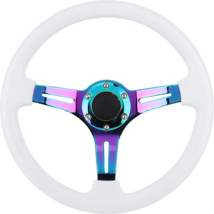 Volant de Course 14 pouces 6 Trous Roue de Drift ABS à Rayons Colorés Universel pour Voiture white