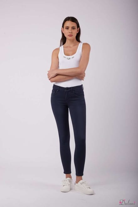 Broek Toxik3 medium hoge taille skinny push-up donkerblauw