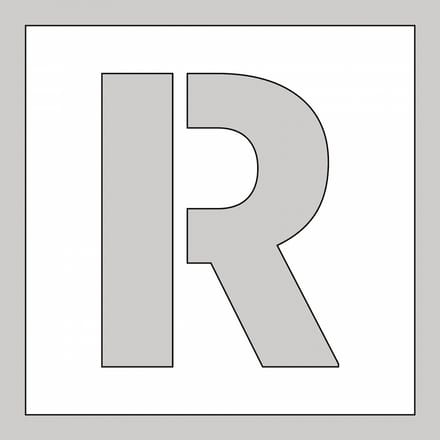 Spuitsjabloon letter R - dibond 500 x 500 mm