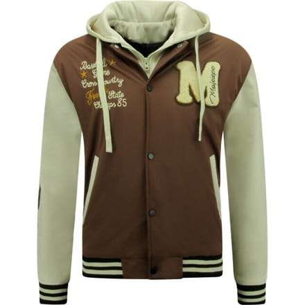 Baseball Jacket - Tussenjas Heren - College Jacket met Capuchon Oversized - 8632 - Bruin