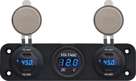 ProRide 12V USB C Autolader 4 Poorten - 45W/QC3.0 - P19184 - Drievoudig inbouw met Voltmeter