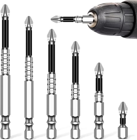 Set van 6 Magnetische PH2 Schroevendraaier Bits met Antislip Ontwerp voor DIY Klussen, Lengtes 25L, 50L, 65L, 70L, 90L, 150L