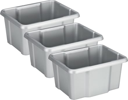 Sunware Opslagbox Nesta - 3x - kunststof - 24L - grijs - 42 x 33 x 22 cm - stapelbaar