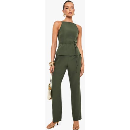 boohoo Dames Elastische tailleband geweven broeken | Khaki | Maat: 8