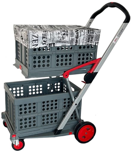 CLAX COMPLEET opvouwbare boodschappen trolley 2 kratten & krathoes | Rood | Laadcapaciteit: 60 kg