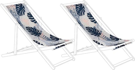 ANZIO/AVELLINO - Ligstoel doek set van 2 - Blauw Palmblad - Polyester