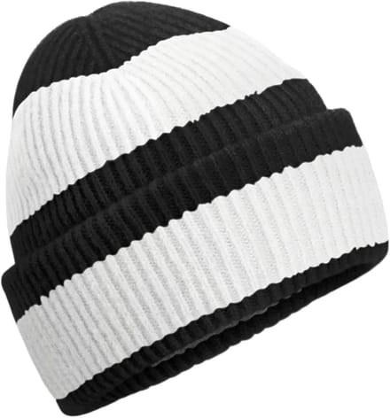Colour Block Beanie - Black/Soft White - One Size