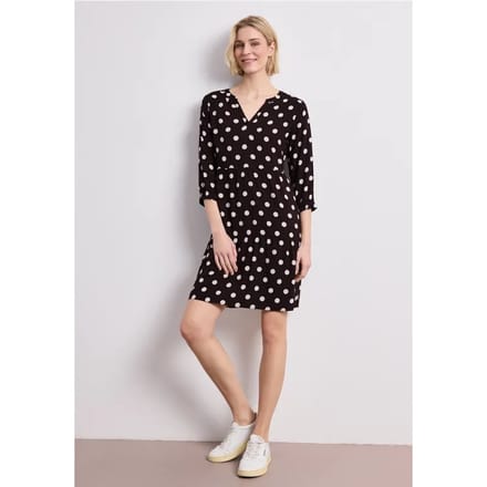 Knielange jurk met gespleten hals en print