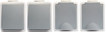 McPower Fix - 4-voudige Combinatie Set - 2x Enkele Stopcontact + 2x schakelaar - IP54 - Opbouw Grijs