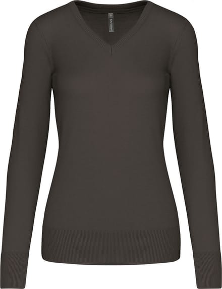 Pullover/Cardigan Dames M Kariban V-hals Lange mouw Dark Grey 50% Katoen, 50% Acryl