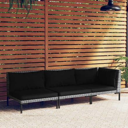 vidaXL - 3-delige - Loungeset - halfrond - poly - rattan - donkergrijs