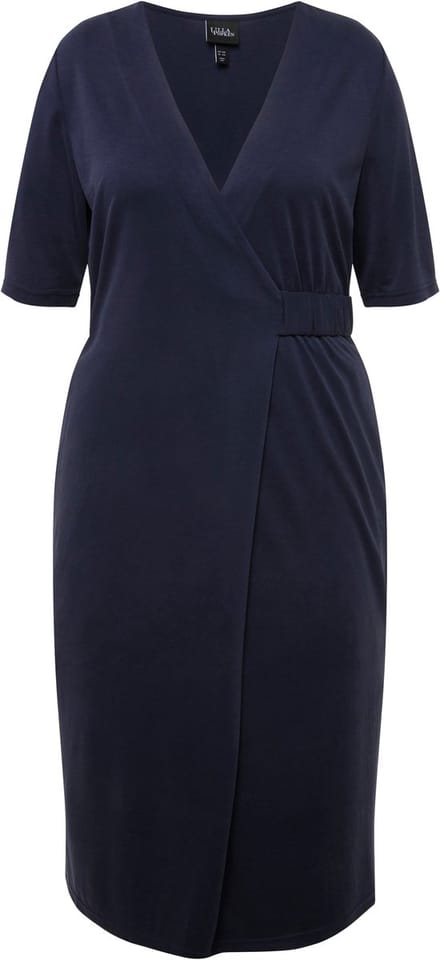 Ulla Popken - Dames - Midi-jurk wikkellook V-hals korte mouwen zakken - Marine - Maat 58+