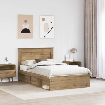 vidaXL - Bedframe - Artisanaal - eiken - 120 - x - 200 - cm - Bewerkt - hout