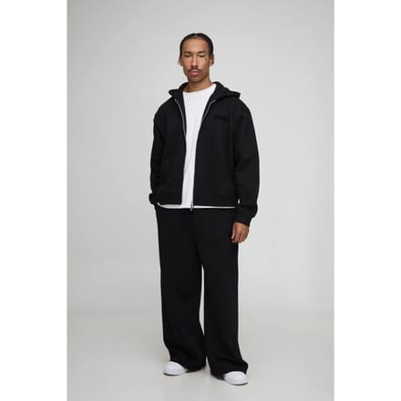 Oversized Boxy Men's Trainingspak met Capuchon, Ritssluiting en Wijde Pijpen | Black | Size Medium