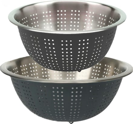Excellent Houseware RVS keuken vergiet/zeef - set met 2 formaten - antraciet - Diameter 24 en 27 cm
