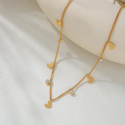 JewelGalerie - Ketting-Hartjes- Diamantjes-Goud
