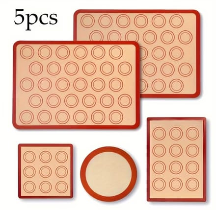 Set van 5 Siliconen Bakmatten – Herbruikbaar, Hittebestendig & Antiaanbak | Voor Koekjes, Taarten, Pizza, Brood en Macarons