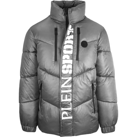 Plein Sport Vet verticaal logo glanzend gewatteerd grijs jack