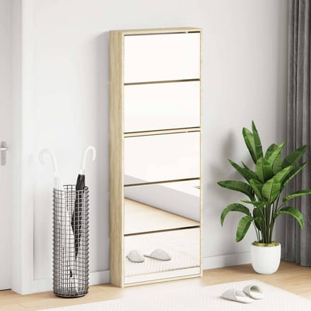 vidaXL - Schoenenkast - met - 5 - spiegels - 63x17x169,5 - cm - eikenhout