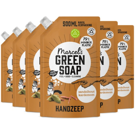 Marcel's Green Soap Handzeep Navulling - Sandelhout & Kardemom - 6 x 500 ml