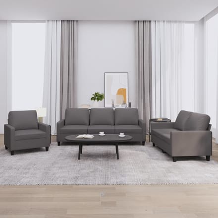 vidaXL - 3-delige - Loungeset - met - kussens - kunstleer - grijs