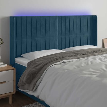 vidaXL - Hoofdbord - LED - 203x16x118/128 - cm - fluweel - donkerblauw