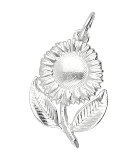 Zilveren Zonnebloem met steel en blad kettinghanger