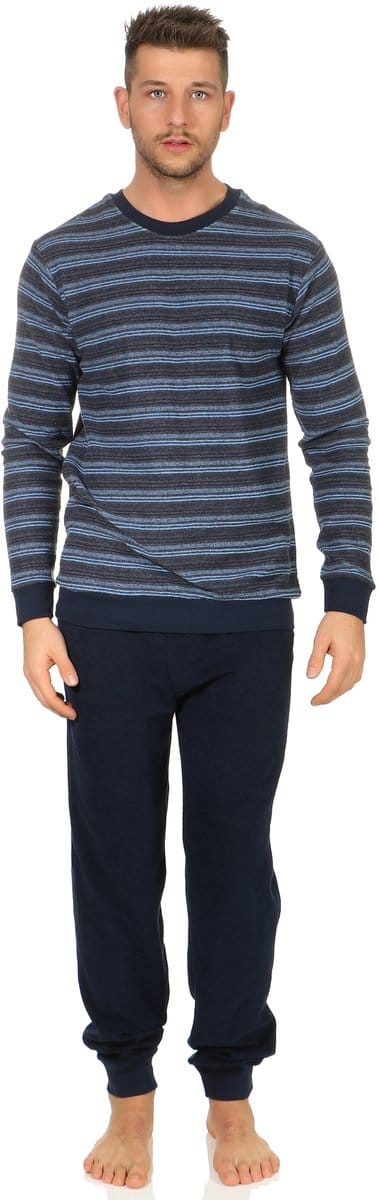 Edele heren badstof pyjama lang met manchetpyjama in gestreepte uitvoering