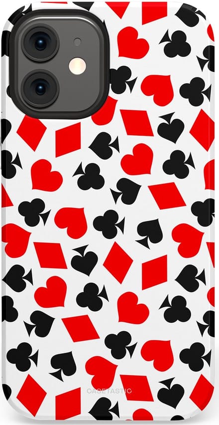 Casetastic hoesje geschikt voor Apple iPhone 12 Mini - Dubbellaagse bescherming - Harten spel - Fashion Case - Wit Rood Zwart Grijs