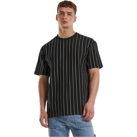 Urban Classics - Printed Pinstripe Heren Tshirt - L - Zwart/Geel