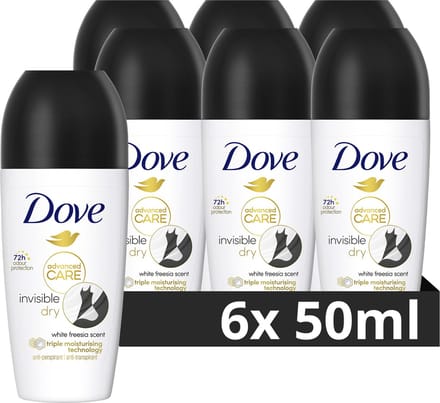 Dove Advanced Care Invisible Dry Anti-Transpirant Deodorant Roller - 6 x 50 ml - Voordeelverpakking