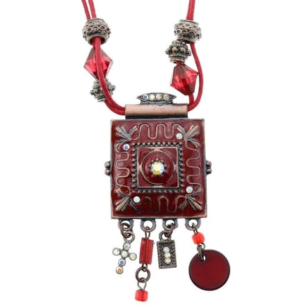 Behave - Rode Ketting met Vierkante Fantasie Hanger - 34 cm
