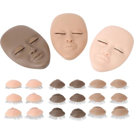 3 stuks Wimper Mannequin Hoofd Wimperextension Oefenpop Hoofd met Vervangbaar Ooglid Enkele Laag beige