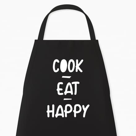 Keukenschort Cook Eat Happy, Zwart, One Size