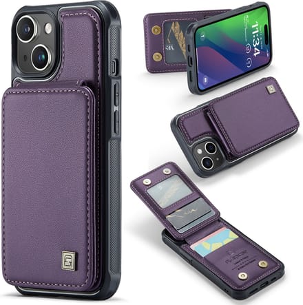 Portemonnee Backcover met RFID-bescherming voor iPhone 15 _ Paars