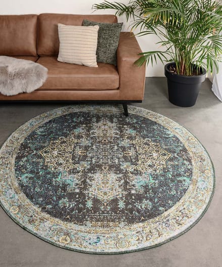 Rond vintage vloerkleed - Fade No.2 groen 76