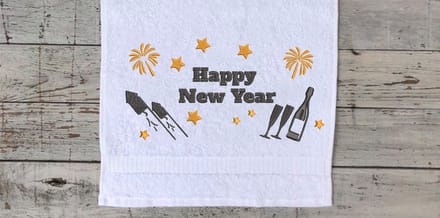Gastendoekje - Happy New Year - Wit - Geborduurd