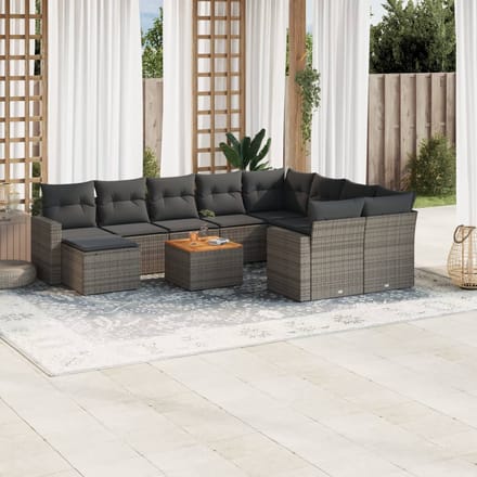 vidaXL - 11-delige - Loungeset - met - kussens - poly - rattan - grijs