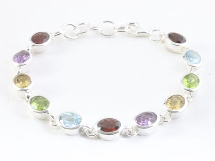 Hoogglans zilveren armband met multi color edelstenen