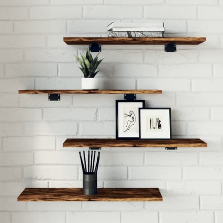 vidaXL - Wandschappen - 4 - st - 60x20x1,5 - cm - bewerkt - hout - gerookt - eikenkleur