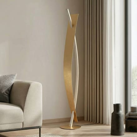 Lucande LED vloerlamp Marija, goudkleurig, dimbaar, 140 cm
