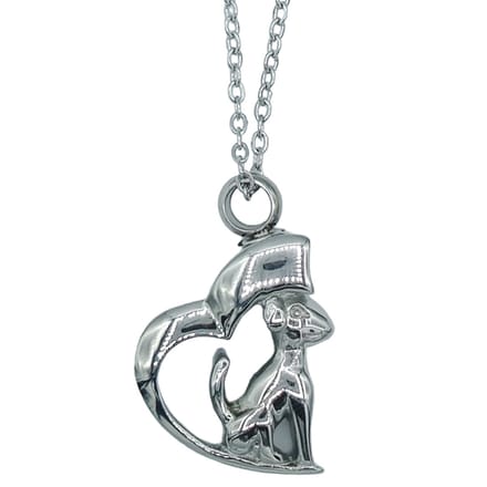 Ketting met Ashanger Hond in Hart - Premium Staal - Zilverkleurig - Lengte 45 cm