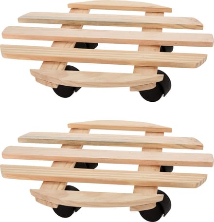 Pro Garden Plantentrolley - 2x - hout - naturel - rond - D28 cm - 100 kilo